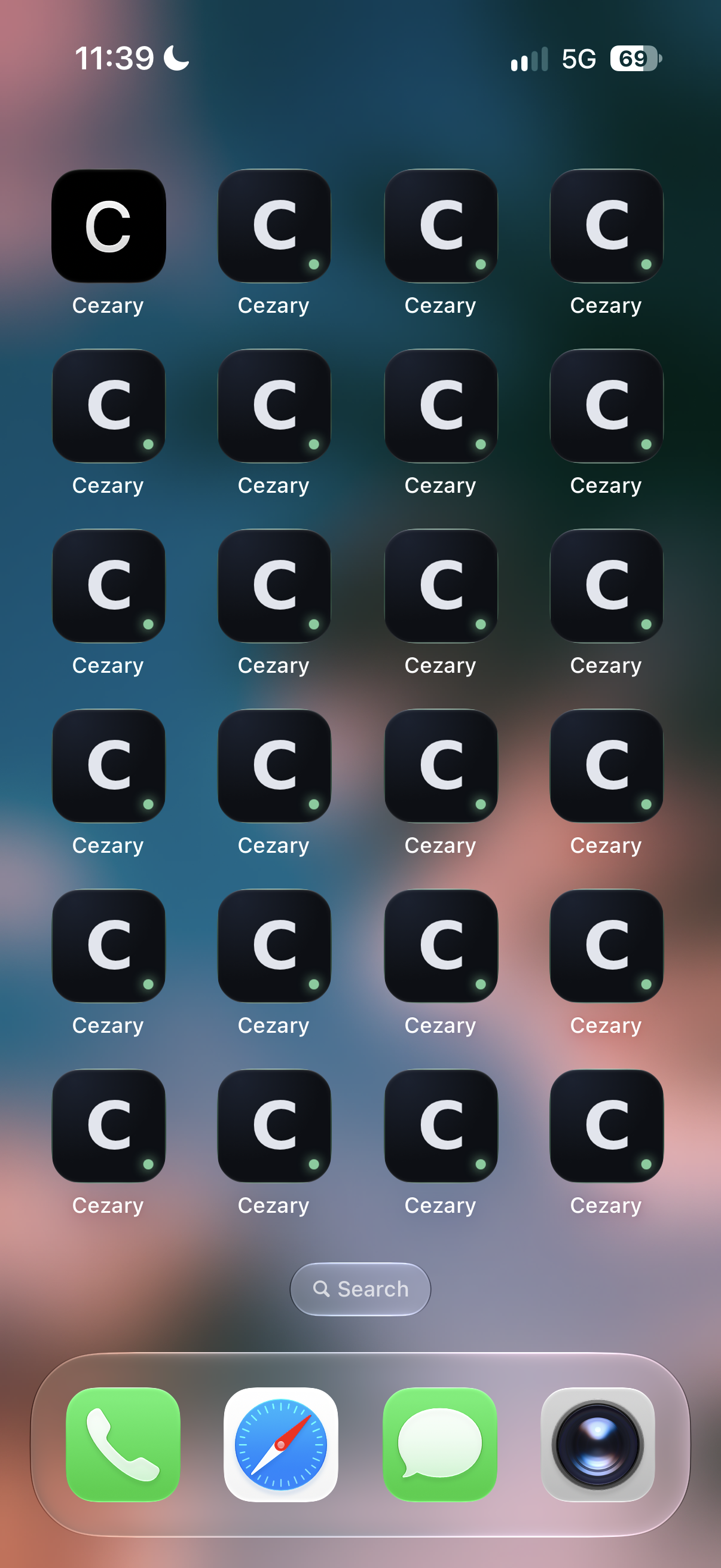 An iPhone home screen filled with Cezar instances.