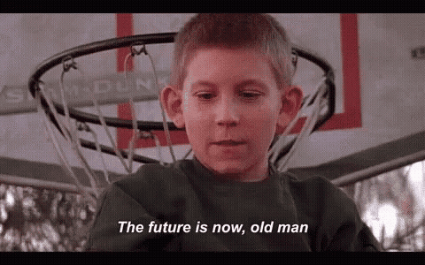 GIF with the caption "The future is now, old man".